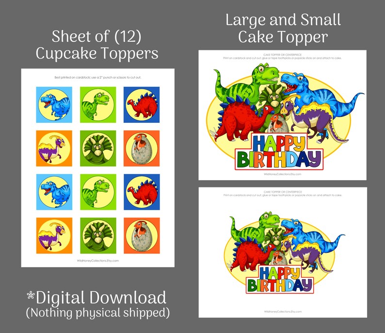 Printable Dinosaur Cupcake Toppers &amp; Cake Topper Kids - Etsy