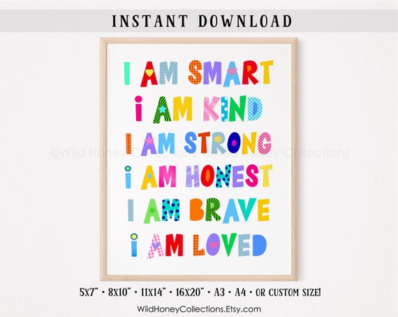 Kids Affirmations Poster: Whimsical Playroom Wall Art (Digital Download)
