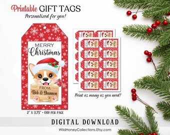 Personalized Corgi Christmas Gift Tags, Cute Corgi, Personalized For You! Quick Turnaround! DIGITAL DOWNLOAD