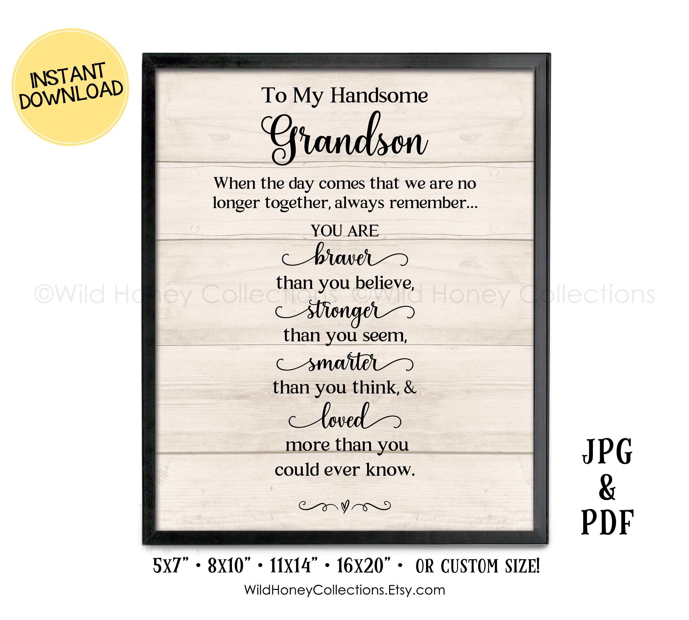 To My Grandson Printable Poem You Are Braver Stronger - Etsy