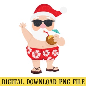 Beach Santa Claus, PNG File, Tropical Santa, Santa Claus Clipart, Crafting, Sublimation, Instant DIGITAL DOWNLOAD