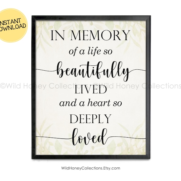 In Memory of a Life So Beautifully Lived, Funeral Poem, Lost Loved One Poem, Sympathy Poem, Grief, Mourning, INSTANT DIGITAL DOWNLOAD