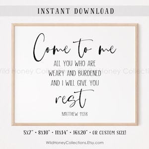 Arte de parede com versículo bíblico | Vinde a mim, eu vos darei descanso | Mateus 11:28 | Decoração religiosa | Arte de parede cristã estilo fazenda | DOWNLOAD DIGITAL