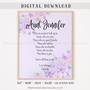 Druckbares Geschenk für Tante, lila Lavendel Schmetterlinge, personalisiert, Karte für Tante, Geschenk von Nichte, Geschenk von Neffe, DIGITAL DOWNLOAD