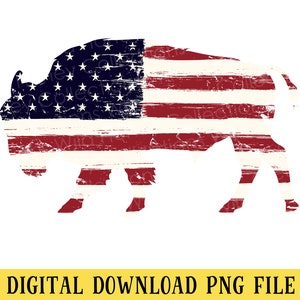 Patriotic Buffalo, PNG File, Buffalo Clipart, American Buffalo, Crafting, Red White Blue, Transparent File, INSTANT DOWNLOAD