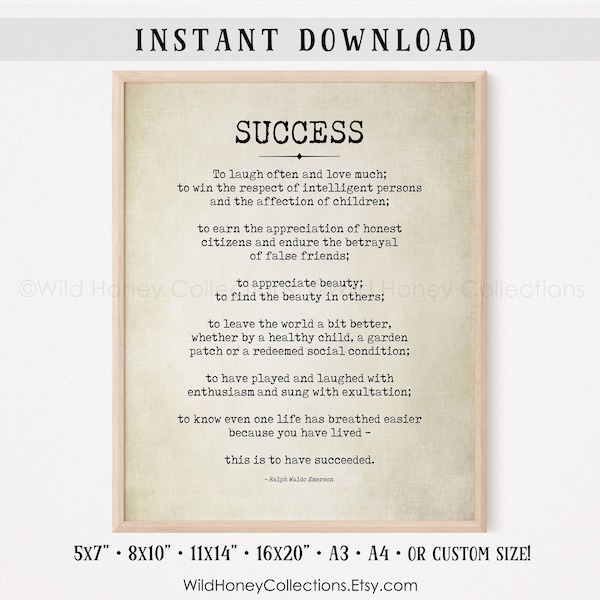 Success Poem, Ralph Waldo Emerson, Success Quote, Digital Download, INSTANT DOWNLOAD