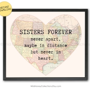 Long Distance Sisters, Sisters Forever, Never Apart, Druckbares Geschenk für Schwester, Individuelles Geschenk, Herz, Karte, SOFORT DOWNLOAD