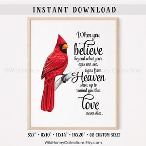 Cardinal Sign, Printable Decor, Sign From Heaven, Love Never Dies, Grief, Mourning, Cardinal Messenger Sign, INSTANT DOWNLOAD