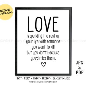 L&#39;amore è, segno stampabile divertente, regalo di nozze divertente, citazione murale galleria, decorazione murale stampabile, download istantaneo