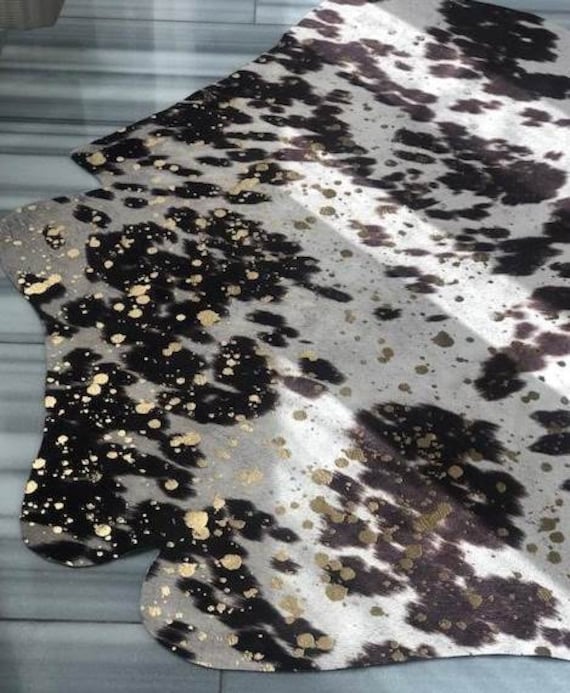 Faux Cowhide Fur Rug With Metallic Gold Specs Etsy