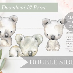 Koala Baby Shower Decor DOUBLE SIDED Animal Cut Out Printable Stand Up Boy Decor Nursery Centerpieces DIY Digital Art Birthday Table Bear