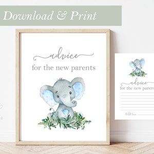 Safari Baby Shower Game Advice for New Parents Elephant Sign and Card Printable Jungle Zoo Theme Party Digital Decoration Decor Boy Girl