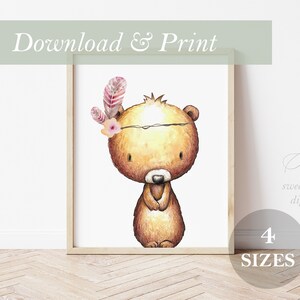 Bear Nursery DecorWoodland Forest Animal Baby Girl Printable Prints Watercolor Digital Wall Art Baby Bear Theme 16x20 11x14 8x10 5x7 Sizes