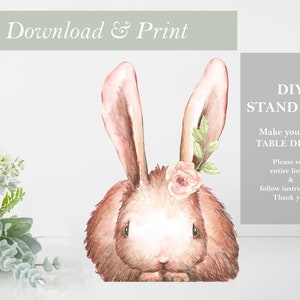 Bunny Rabbit Table Decor Stand Up Cut Out Printable Woodland Girl Baby Shower Decor Forest Animals Centerpieces DIY Digital Birthday Nursery