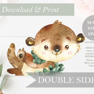 Otter Cut Out Table Decoration Woodland Baby Shower Birthday Party Decor Double Sided Forest Printable Nursery Centerpiece DIY Digital Woods