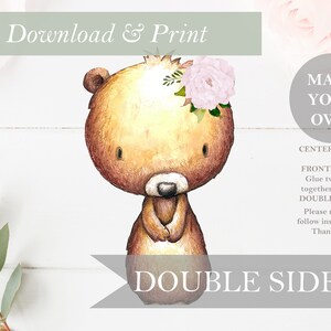 Bear Woodland Baby Shower Table Decoration Party Decor Double Sided Forest Woods Cut Out Printable Girl Nursery Centerpiece DIY Digital Art
