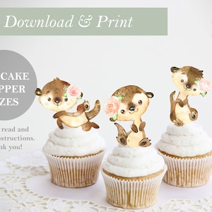 Otter Cupcake Topper Woodland Digital Printable Cup Cake Girl Birthday Baby Shower Decor Animals DIY Digital Cut Outs 2 Inch Single Sided