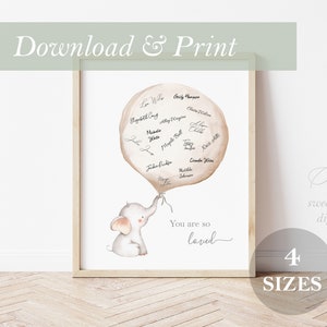 Elephant Guestbook Alternative Gender Neutral Sign Balloon Baby Shower You Are Loved Digital Printable Nursery Decor Wall Print Party Idea