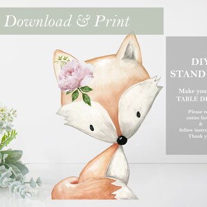 Boho Fox Table Decoration Woodland Baby Shower Party Decor Forest Woods Stand Up Cut Out Printable Girl Nursery Centerpieces DIY Digital