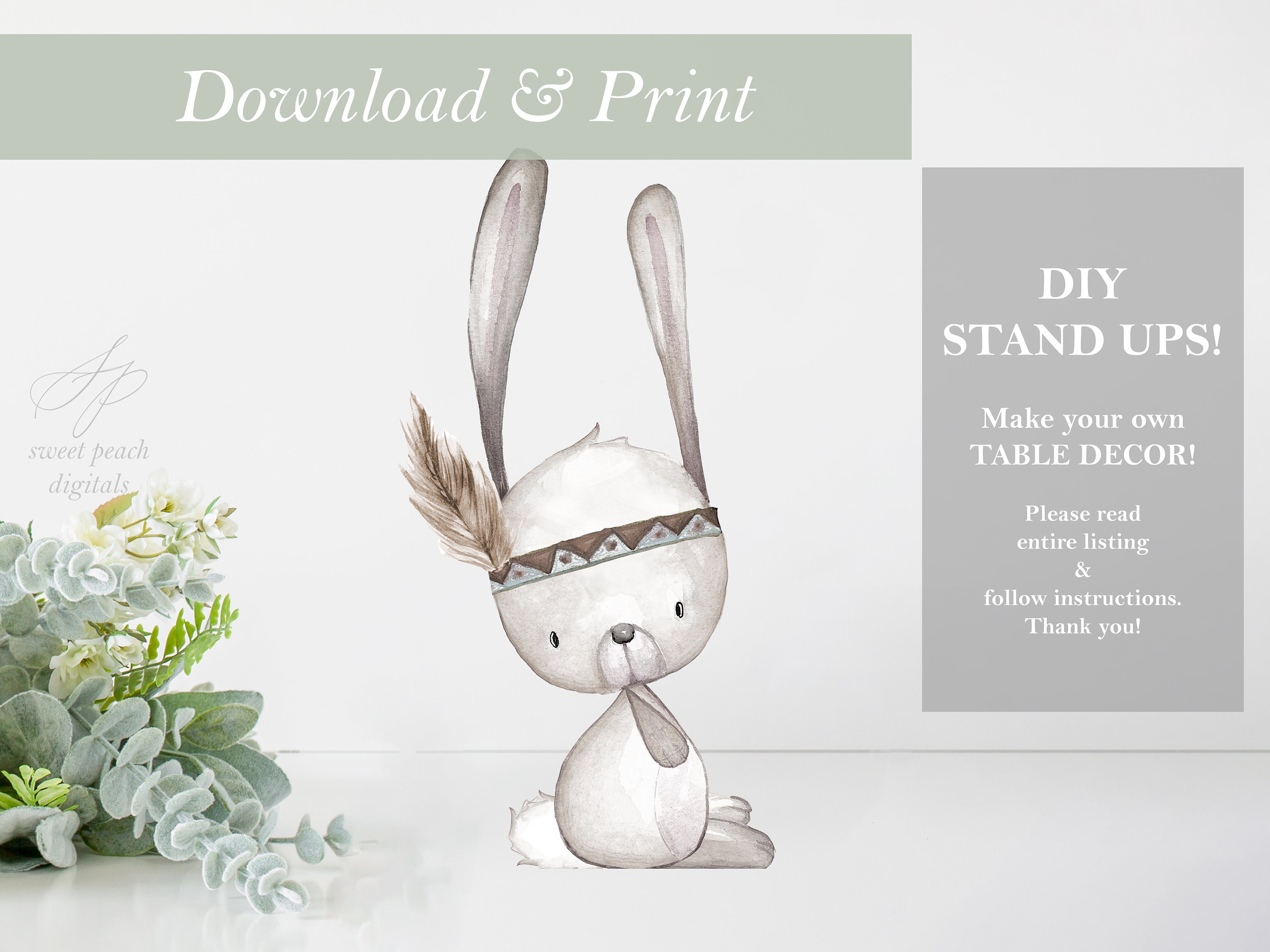 Bunny Stand Up Cut Out Table Decoration Printable Woodland | Etsy