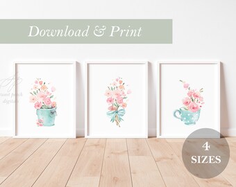 Blumen Kinderzimmer Dekor Mädchen Blumen Wand Kunst Druckbare Digitaldruck Mädchen Aquarell DIY Geschenk Regen Stiefel Gummistiefel Regen Stiefel Abdruck Regenbogen