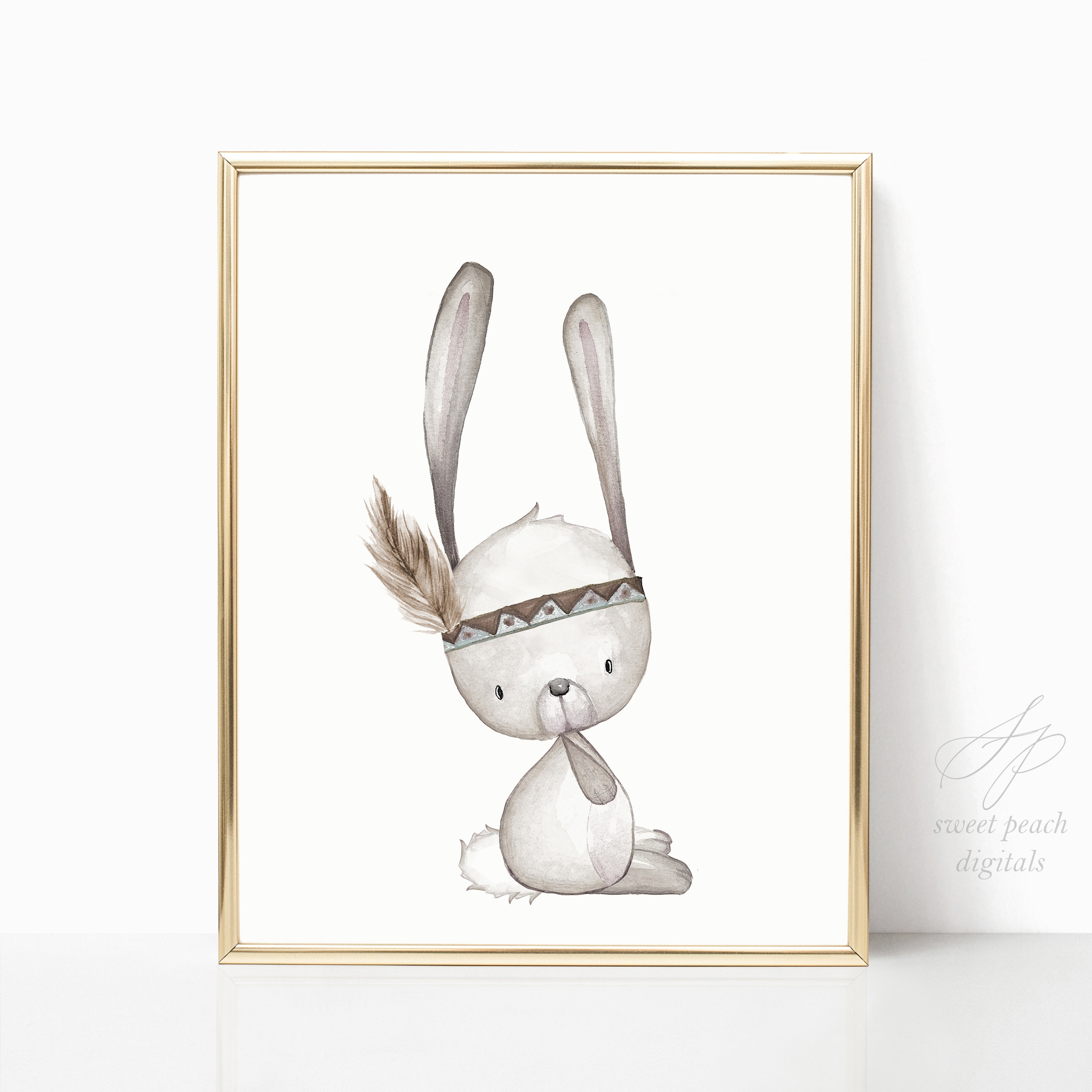 Woodland Bunny Rabbit Nursery Decor Wall Art Room Printable Etsy