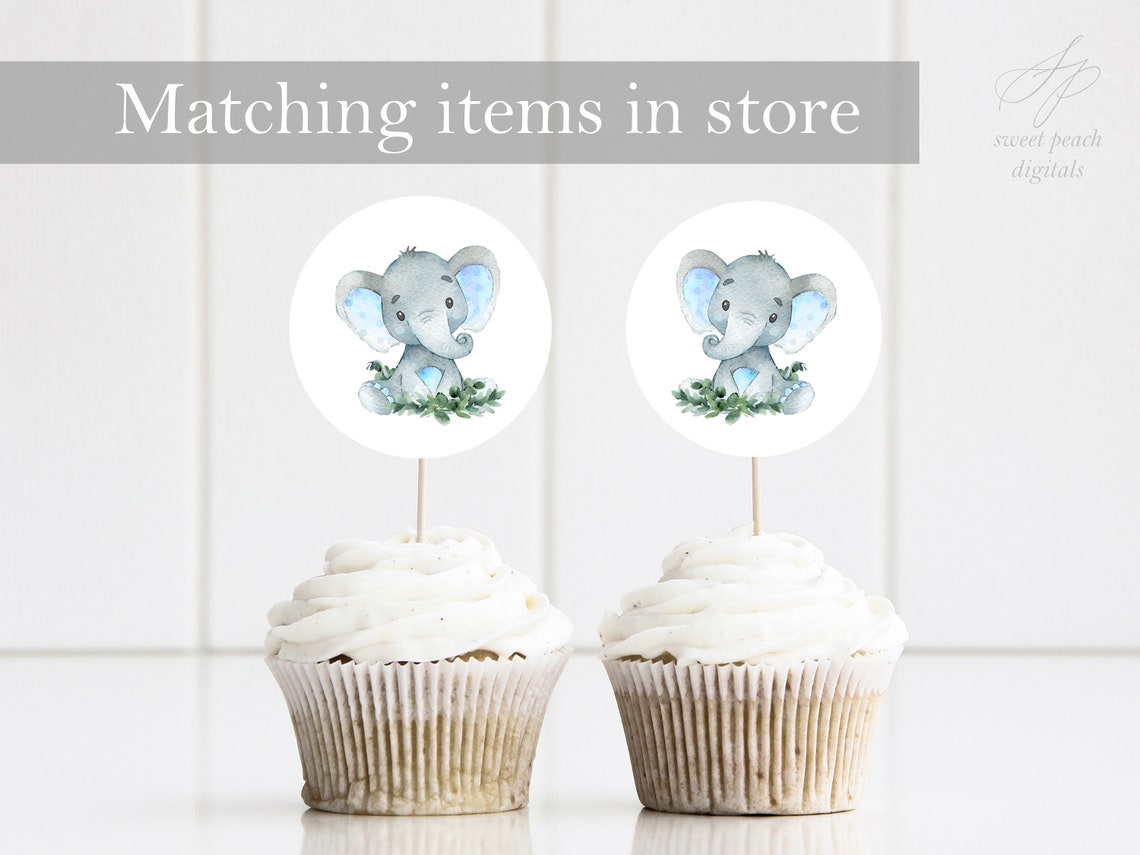 Safari Elephant Baby Shower Decor Double Sided Greenery Etsy