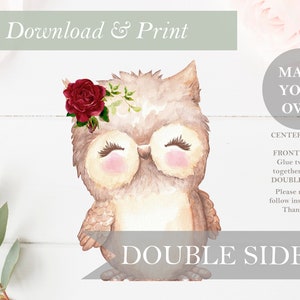 Woodland Owl Cut Out Printable Stand Up Forest Girl Baby Shower Decor Nursery Double Sided Animals Centerpieces DIY Digital Cut Outs Party