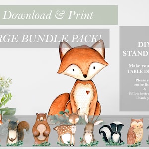 Woodland Baby Shower Table Decor 8 Pack Animal Cut Out Printable Stand Up Girl Nursery Woodland Animals Centerpieces DIY Digital Cut Outs