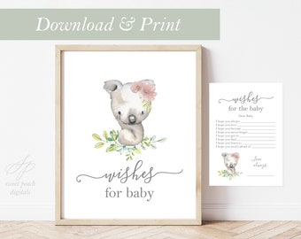 Koala-Babypartyspiel-Wünsche für Baby-Australier-Karte Mädchen-Druck Australien Tier Koala-Bär Dekoration Dekor Partyspiele Printable Safari
