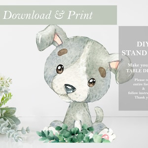 Dog Farm Table Decor Digital Stand Up Cut Out Puppy Printable Animal Theme Gender Neutral Boy Girl Baby Shower Decor Centerpiece DIY Theme