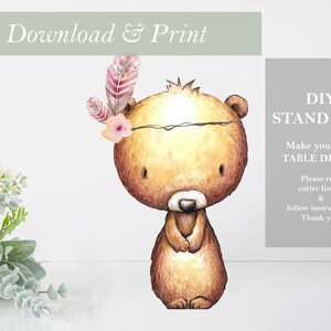 Woodland Bear Baby Shower Decor Stand Up Cut Out Printable Woodland Girl Decor Woodland Animal enterpieces DIY Digital Cut Single Sided Art