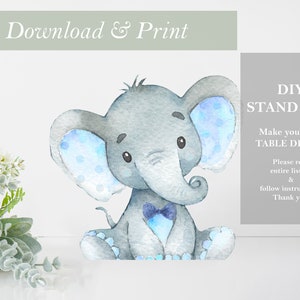 Elefante azul Stand Up Digital Blue Tie Cut Out Imprimible Stand Ups Safari Boy Baby Shower Decor DIY Digital Art Grey Zoo Animal Bow-Tie Art