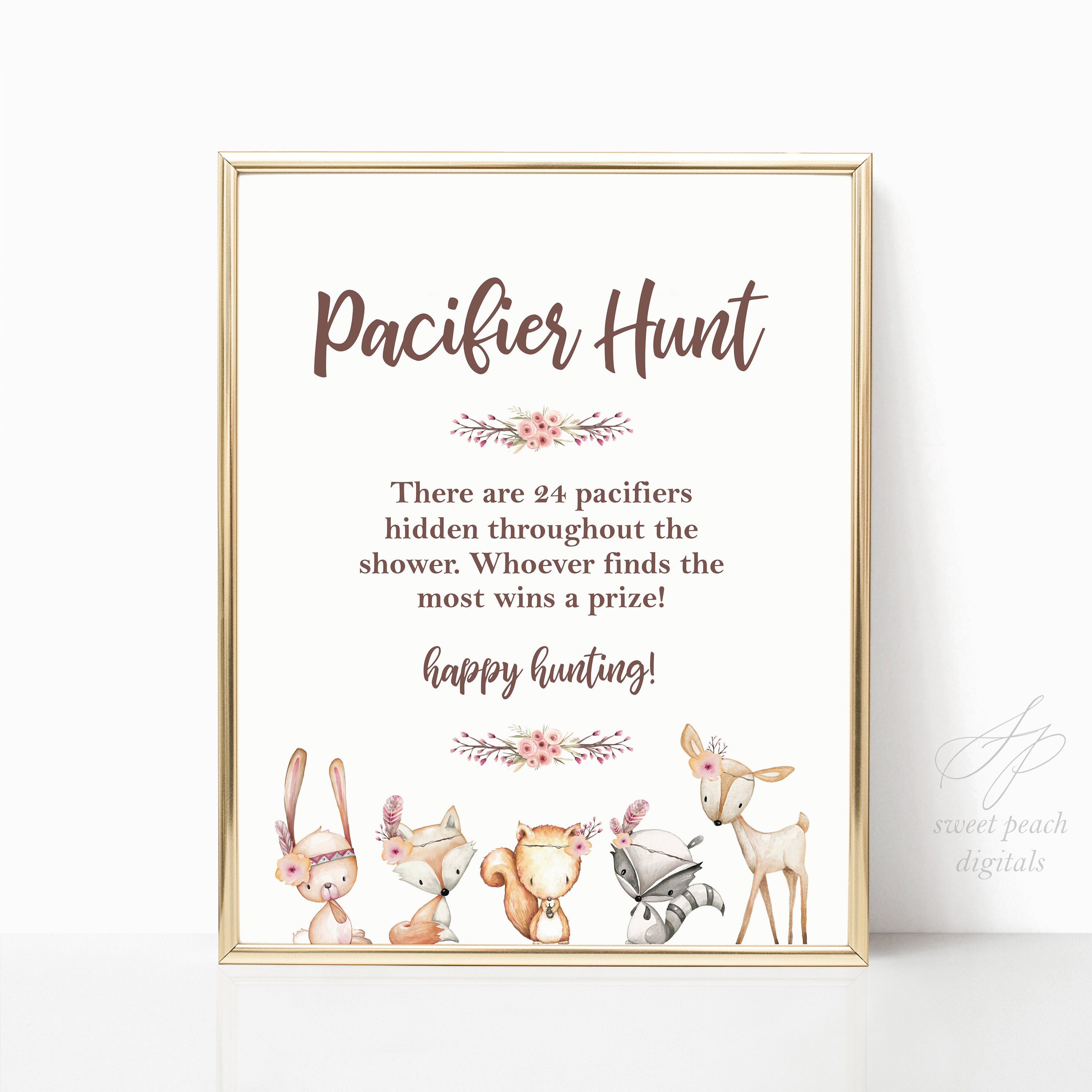 Hunting Pacifier Pacifier Hunt Woodland Game Baby Shower Girl Digital Printable Games ...