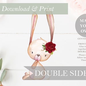 Bunny Baby Shower Table Decor Stand Up Printable Cut Out Woodland Girl Double Sided Nursery Woodland Animals Centerpieces DIY Digital Cut