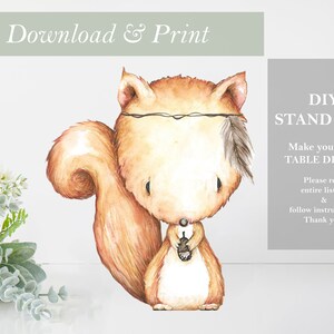 Squirrel Woodland Table Decoration Baby Shower Party Decor Gender Neutral Stand Up Cut Out Printable Girl Nursery Centerpieces DIY Digital