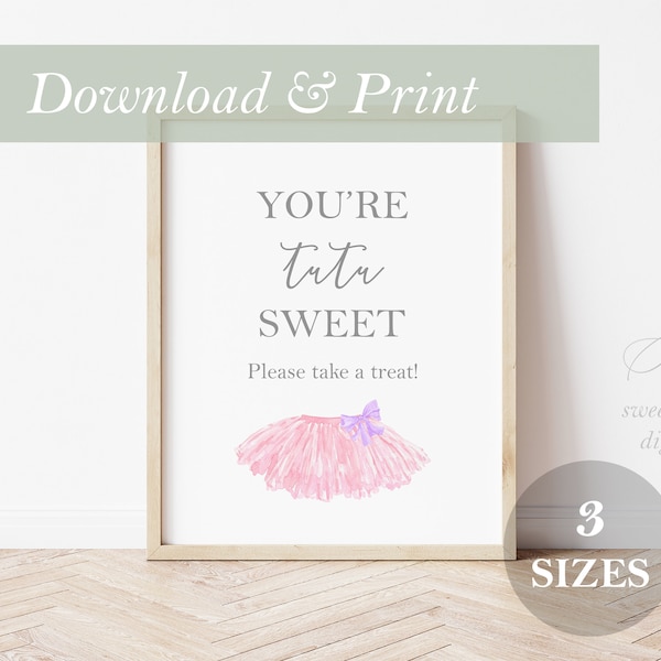 Tutu Baby Shower Princess Birthday Ballerina Party Favor Sign Decor Decoration Girl Tutu Sweet Dress Printable Theme Table Signage Princess