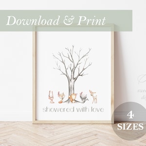 Guest Book Alternative Woodland Fingerprint Tree Baby Shower Girl Digital Printable Guestbook Nursery Decor Wall Art Baby Forest Woods Fox