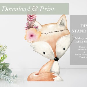 Fox Baby Shower Table Decoration Woodland Party Decor Gender Neutral Stand Up Cut Out Printable Girl Nursery Centerpieces DIY Digital Forest