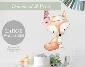 LARGE Fox Woodland Cut Out Printable Files Forest Woods Girl Baby Shower Decor Nursery Centerpieces DIY Digital Art 18x24 24x36 File Wall
