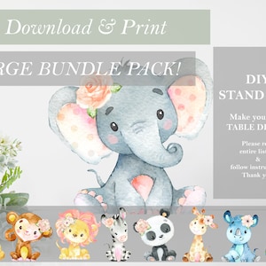 9 Jungle Safari Table Decor Cut Out Printable Stand Up Safari Girl Baby Shower Decor Nursery Zoo Animals Centerpieces DIY Digital Decoration