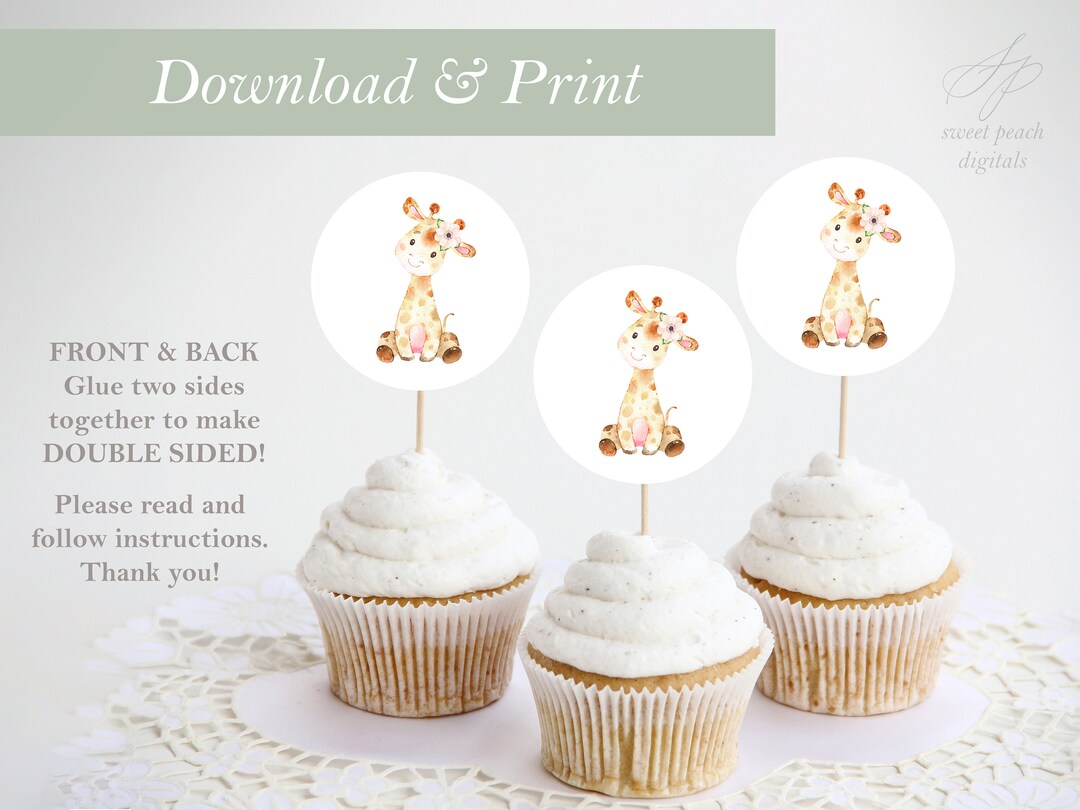 Giraffe Cupcake Topper Digital Printable Cup Cake Decoration Baby ...