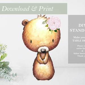 Woodland Bear Baby Shower Decor Stand Up Cut Out Printable Woodland Girl Decor Woodland Animals Centerpieces DIY Digital Cut Single Sided