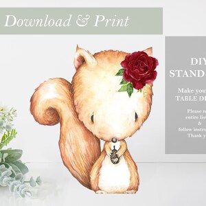 Squirrel Woodland Table Decoration Baby Shower Party Decor Forest Woods Stand Up Cut Out Printable Girl Nursery Centerpieces DIY Digital Art