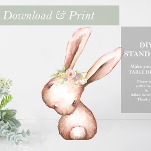 Bunny Rabbit Table Decor Stand Up Cut Out Printable Woodland Girl Baby Shower Decor Nursery Forest Animals Centerpieces DIY Digital Birthday