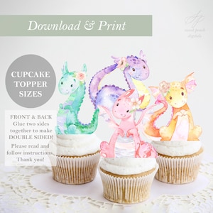 Girl Dragon Digital Cupcake Topper Birthday Theme Printable Cup Cake ...