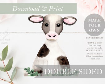 Cow Farm Centerpiece Cut Out Printable Stand Up Barn yard Boy Girl Gender Neutral Baby Shower Decor DIY Digital Party Theme Barnyard Nursery