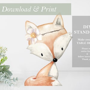 Boho Fox Table Decoration Woodland Baby Shower Party Decor Gender Neutral Stand Up Cut Out Printable Girl Nursery Centerpieces DIY Digital