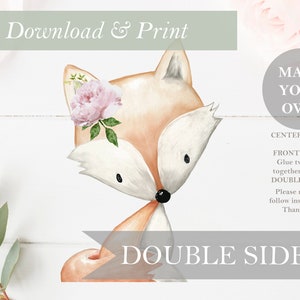 Woodland Gray Fox Decor Cut Out Printable Stand Up Woodland Girl Baby Shower Forest Nursery Woodland Centerpieces DIY Digital Forest Woods