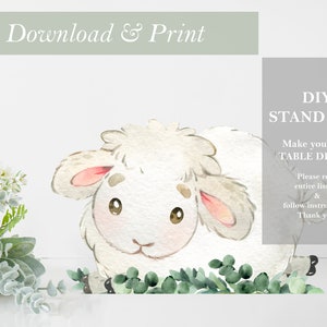 Sheep Lamb Table Decor Digital Stand Up Cut Out Printable Farm Animal Theme Gender Neutral Boy Girl Baby Shower Centerpieces DIY Birthday